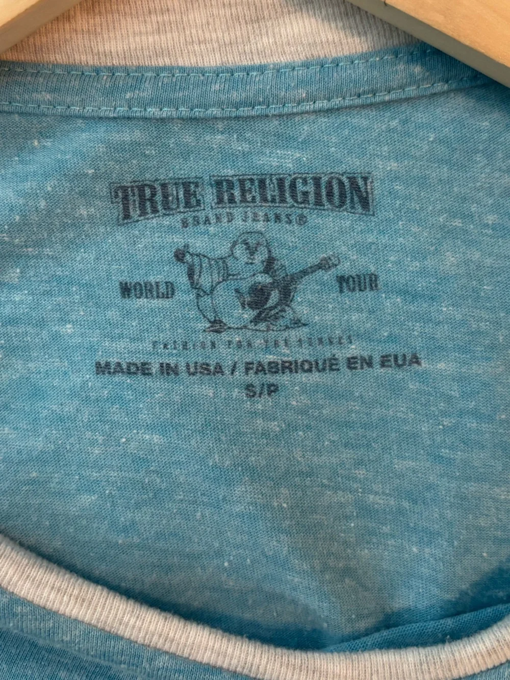 True Religion Teal Logo Crewneck Ringer Tee